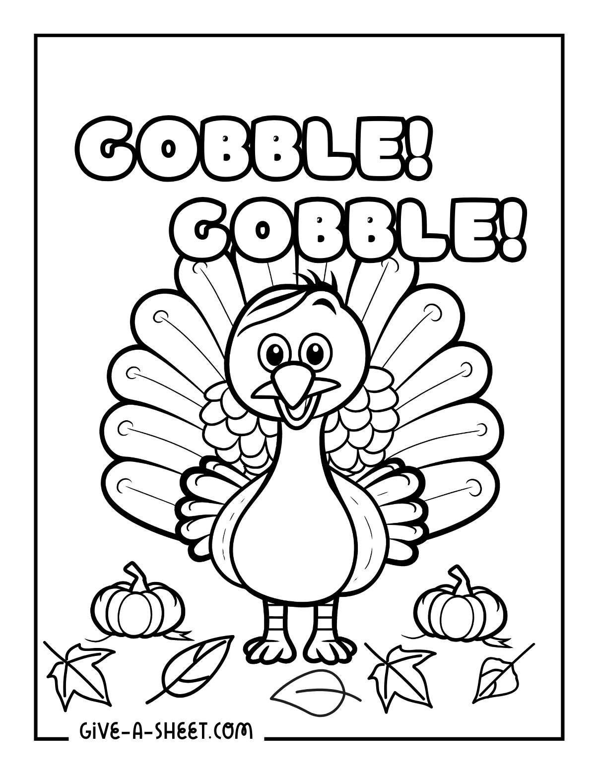 Kawaii gobbler turkey coloring page kids.