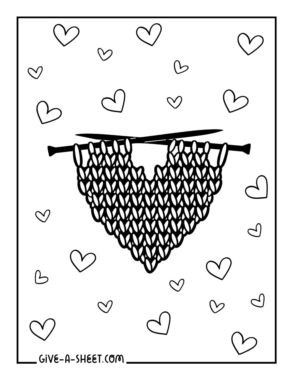 Heart knit stitch coloring page.