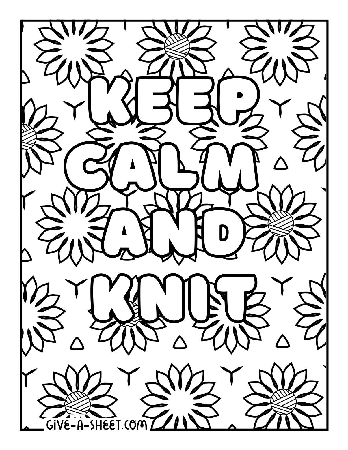 Knitting design coloring page for adults.