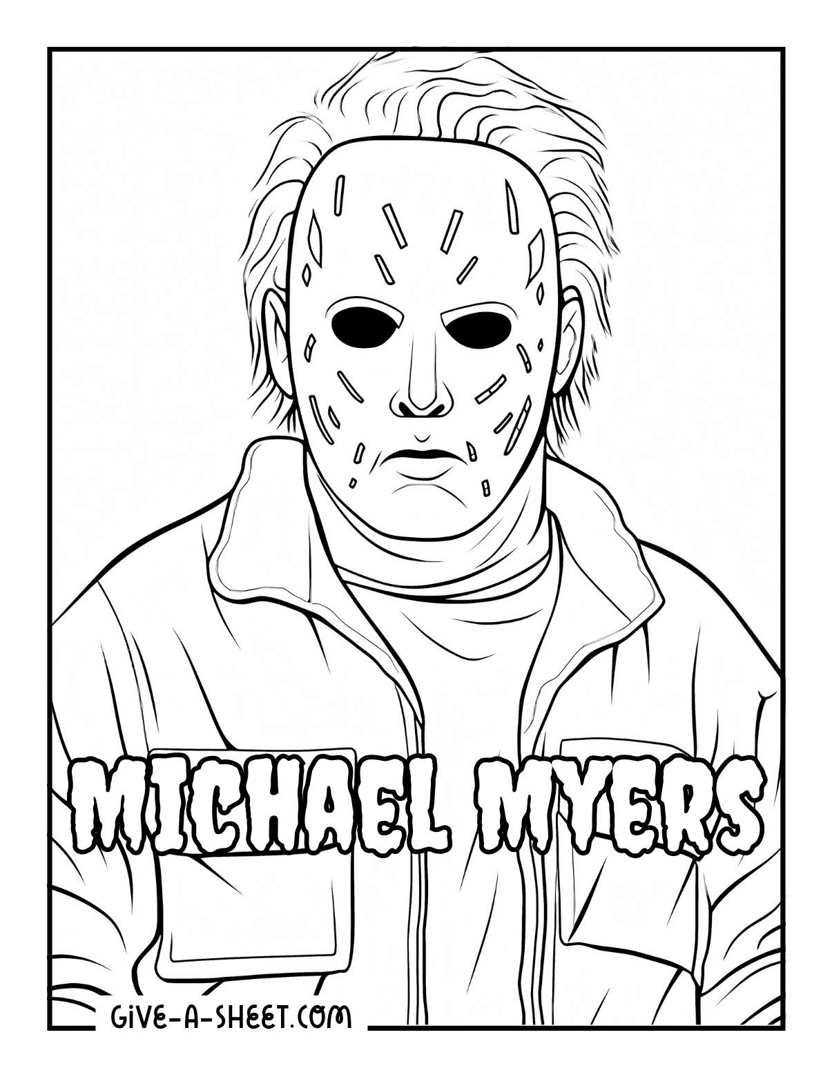 Michael Myers mask halloween horror coloring sheet.