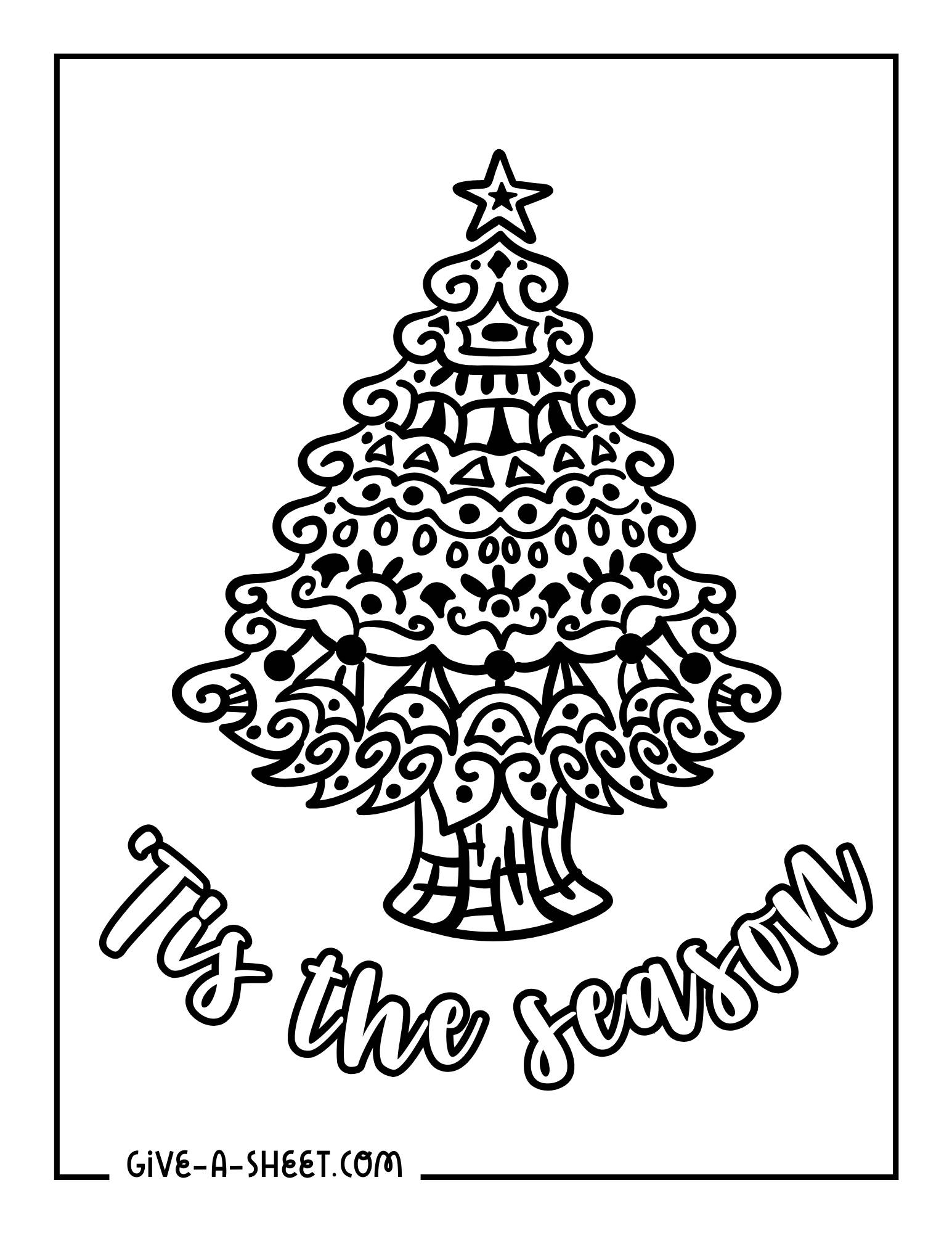 Ornate Christmas tree designs coloring page.