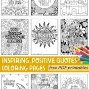 Collection of positive quote coloring pages free PDF printables.