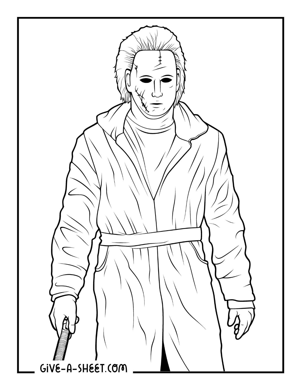 Michael Myers holding a knife coloring page.