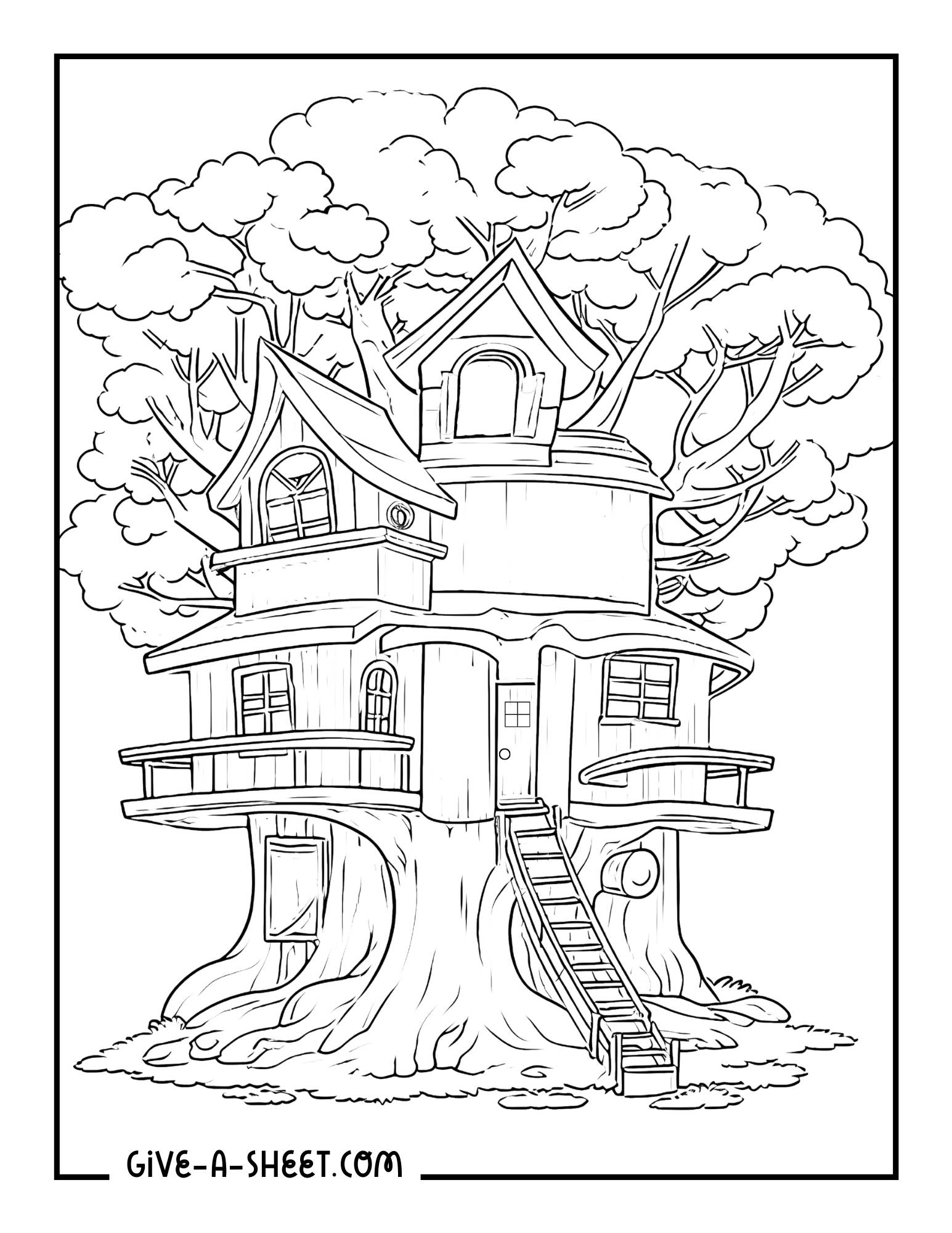 Tree house coloring page.