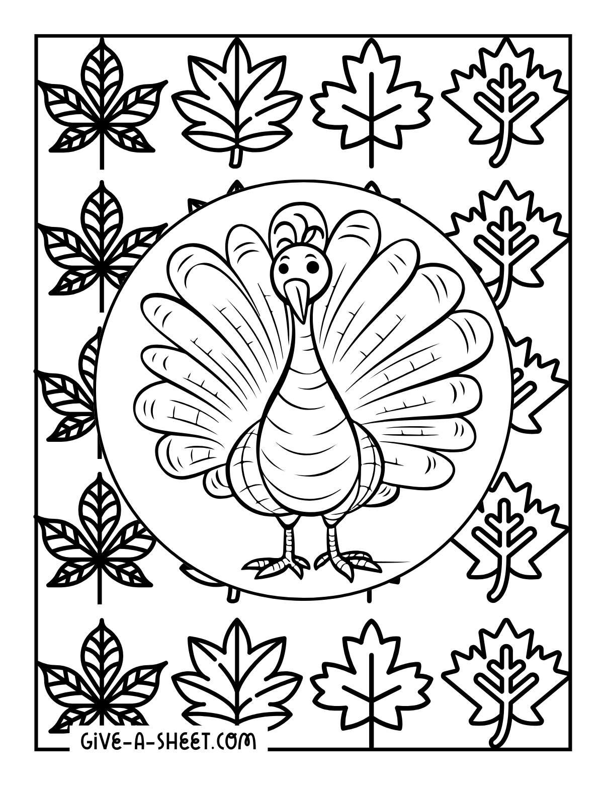 Wild turkey coloring pages with fall leaves.