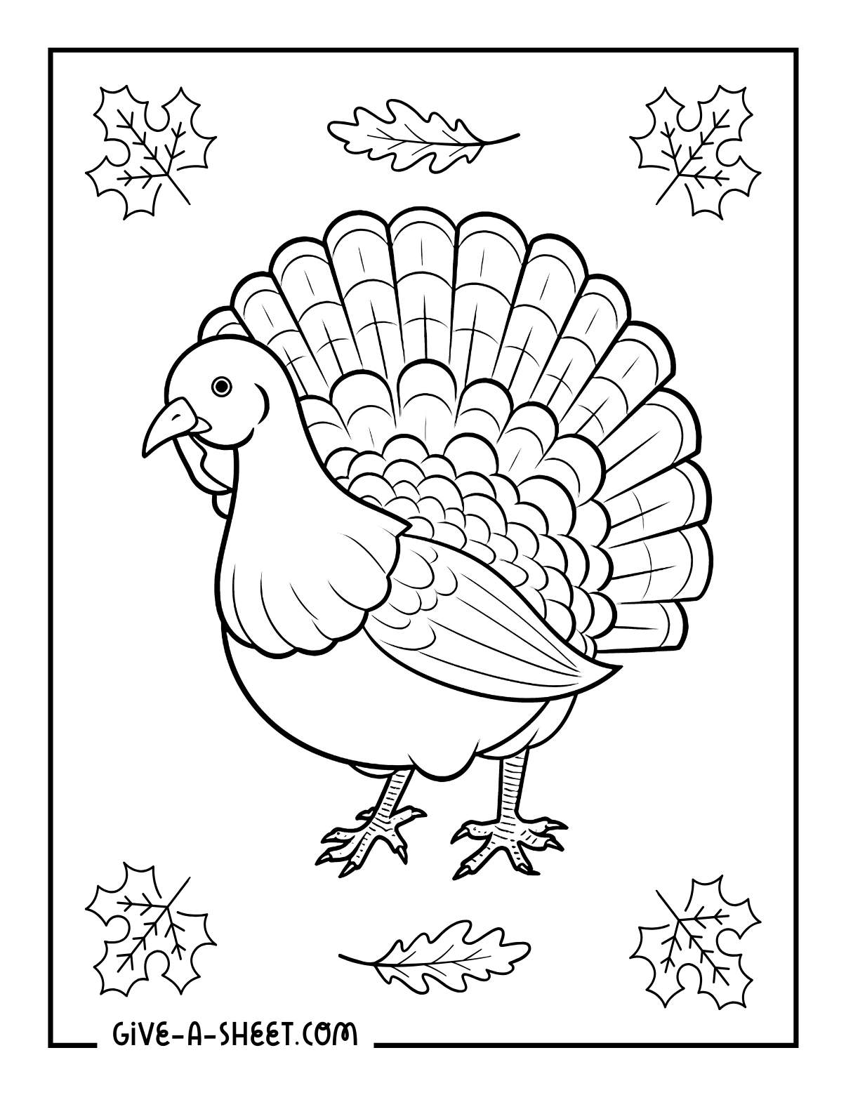 Simple turkey outline with feathers coloring sheet.