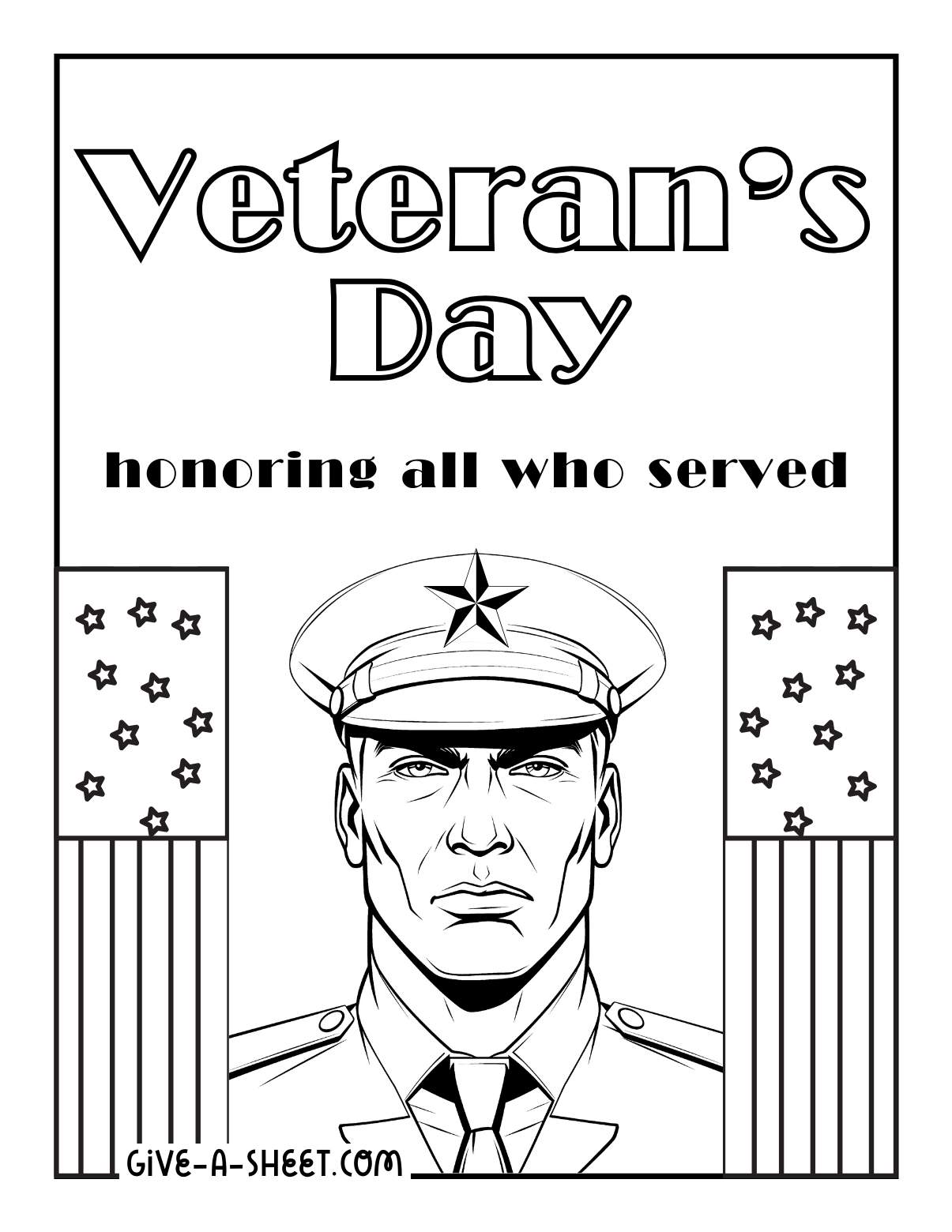 Military uniform veterans day coloring page.