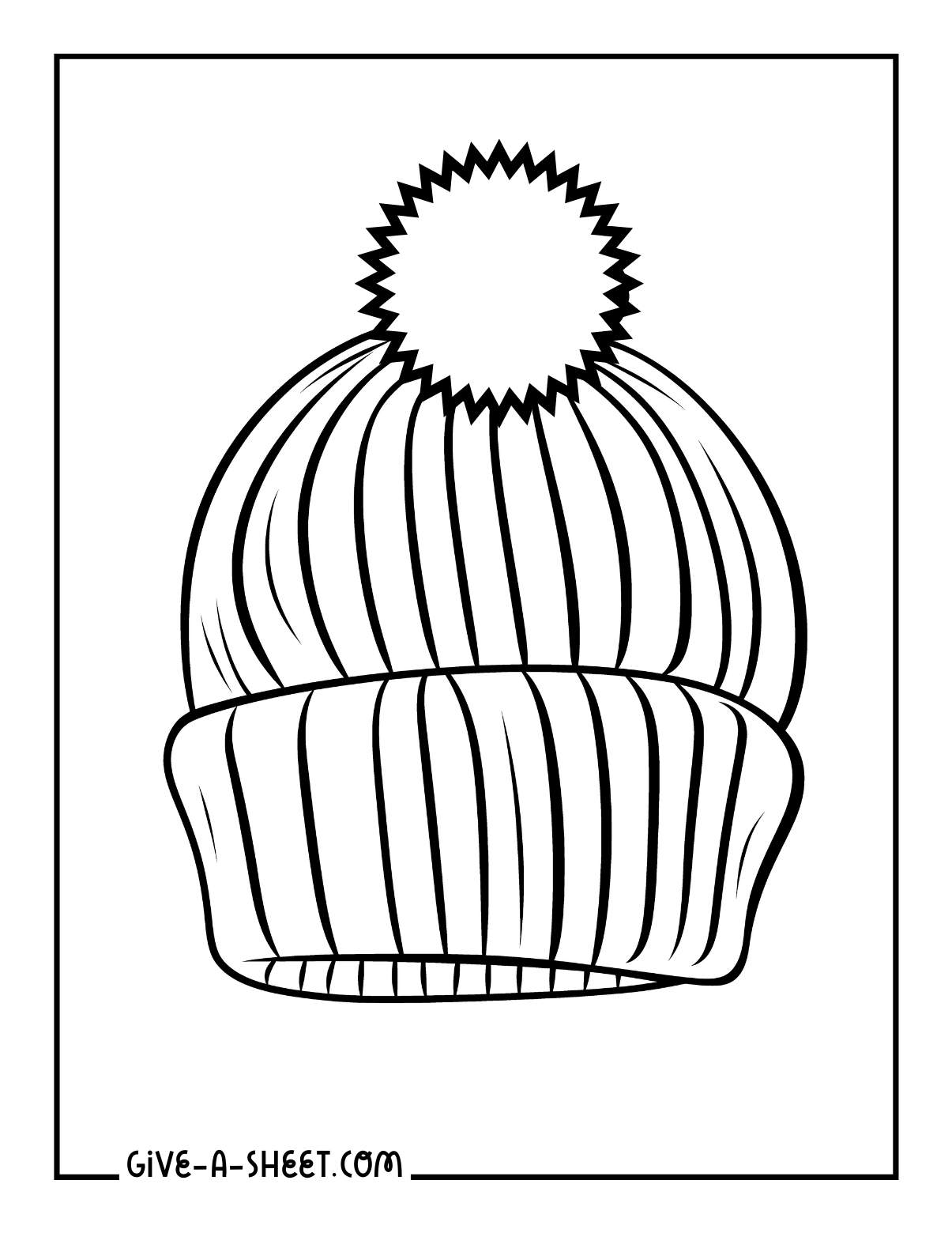 Winter tuque hat with pom pom outline coloring page.